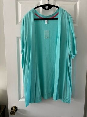 Light Aqua Open Front Cardigan
